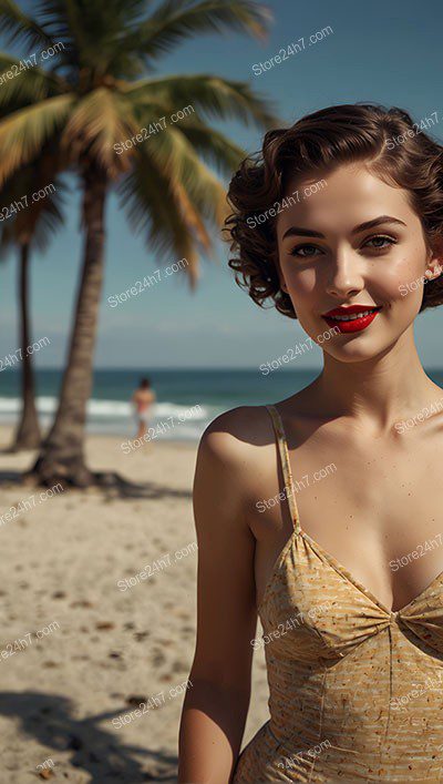 Mid-Century Beach Elegance: Vibrant Pin-Up Charm