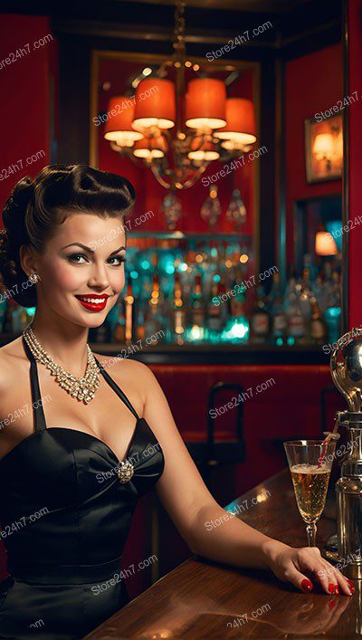 Classic Pin-Up Girl Elegance at Vintage Bar