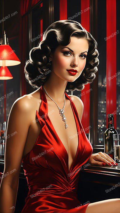 Radiant Red Elegance: Timeless Pin-Up in Bar