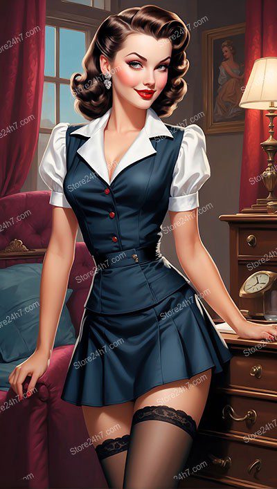 Captivating Vintage Pin-Up Maid in Classic Stockings