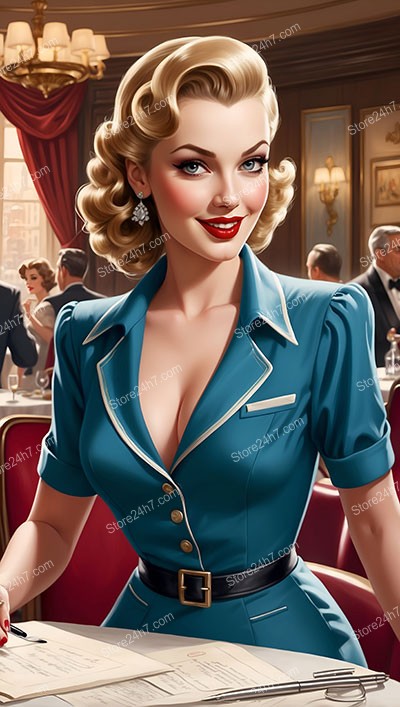 Vintage Chic Waitress Enchants in Pin-Up Style