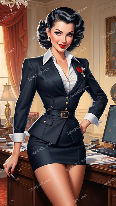 Vintage Pin-Up Secretary Winks with Timeless Elegance