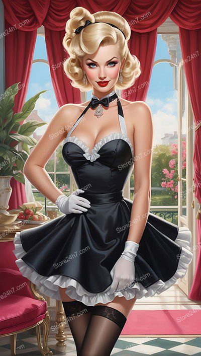 Radiant Glamour: 1930s Pin-Up Maid, Short Skirt and Stockings