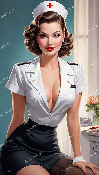 Retro 1940s Pin-Up Nurse Illustration