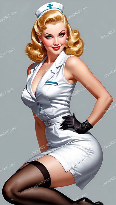 Glamorous Vintage Pin-Up Nurse Posing Elegantly