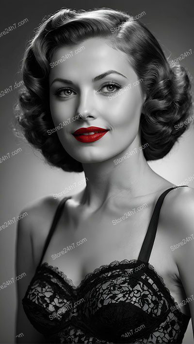 Timeless Hollywood Glamour: Woman with Red Lips
