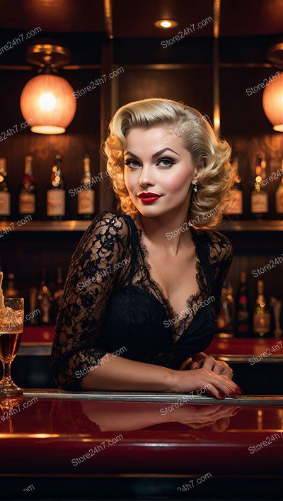 Glamorous Pin-Up Girl Enjoys Bar Leisure