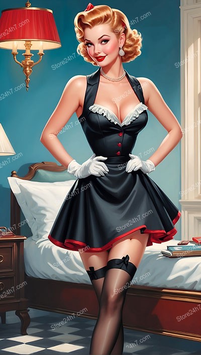 Vintage Flair: Classic Pin-Up Maid's Charming Allure