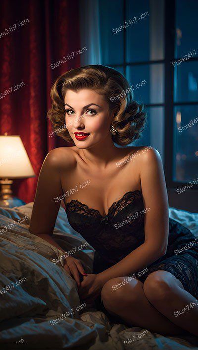 Sultry Pin-Up Girl in Vintage Lingerie Glow