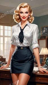 Classic Pin-Up Secretary Seduces with Timeless Style