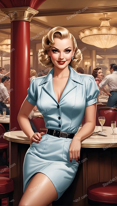Classic Elegance: Vintage Waitress in Pin-Up Style