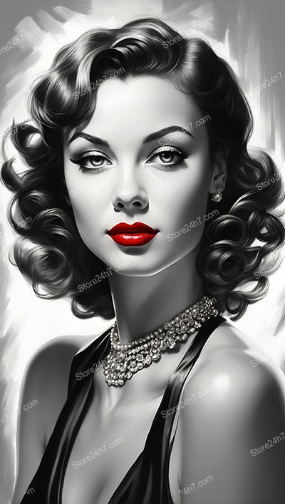 Elegant Retro Glamour: Classic Pin-Up Beauty Drawing