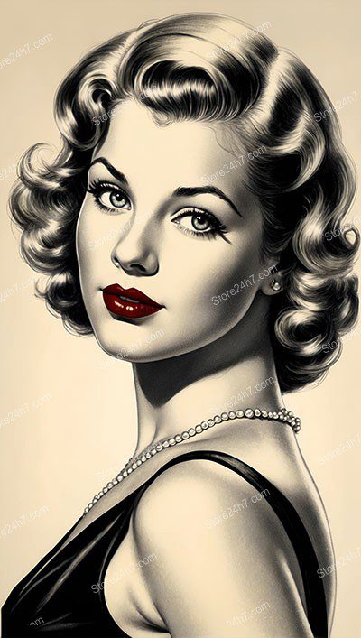 Monochrome Elegance in Timeless Pin-Up Style Portrait