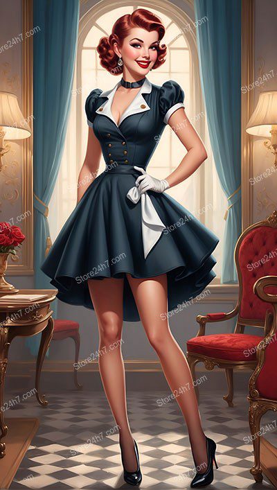 Classic Pin-Up Maid Elegance with Timeless Charm