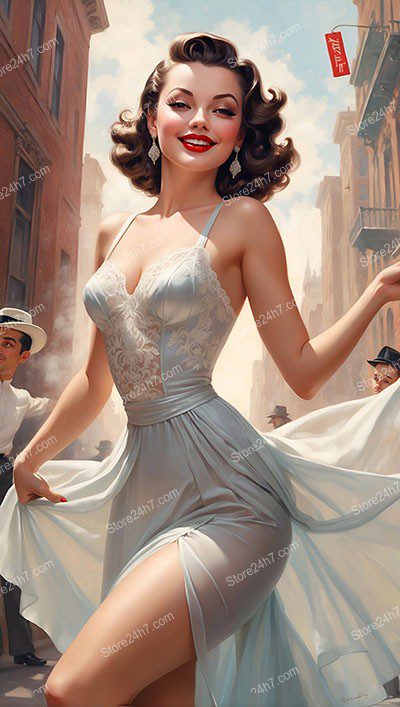 Timeless Pin-Up Lady Dancing in Urban Elegance