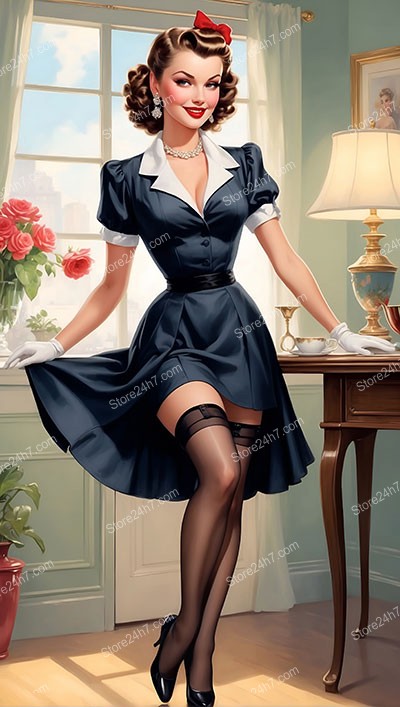 Sassy 1930s Pin-Up Maid in Classic Style