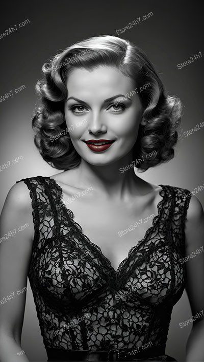 Classic Hollywood Style: Elegant Woman with Red Lips