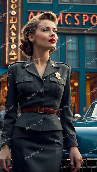 Elegant Vintage Police Pin-Up in City