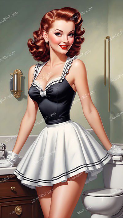 Charming 1930s Pin-Up Maid with Short Skirt