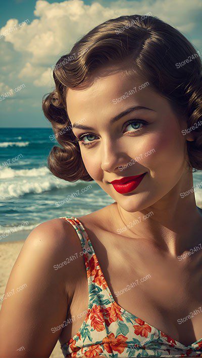 Vintage Vibes: Beachside Bloom Pin-Up Girl
