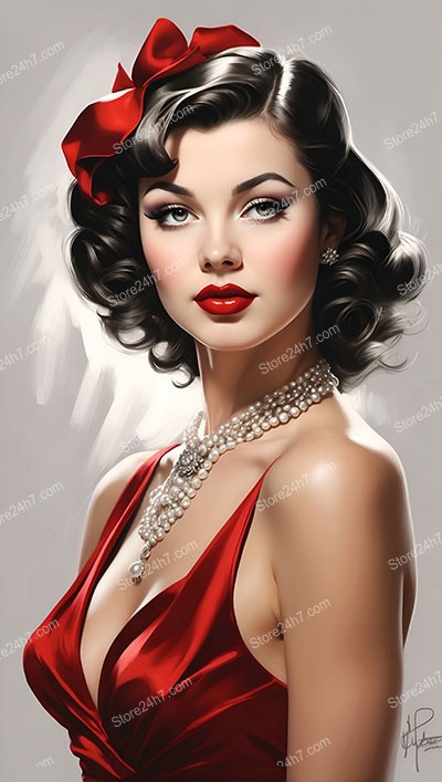 Scarlet Ribbon Beauty: Vintage Pin-Up Portrait Perfection