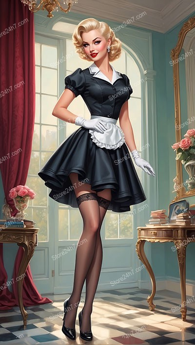 Timeless Pin-Up Maid Radiates Vintage Sophistication