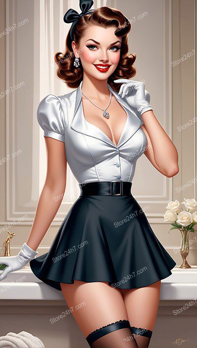 Retro Seducing Pin-Up Maid in Stockings