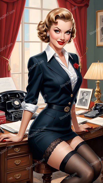 Sophisticated Pin-Up Secretary Offers Wink and Charm