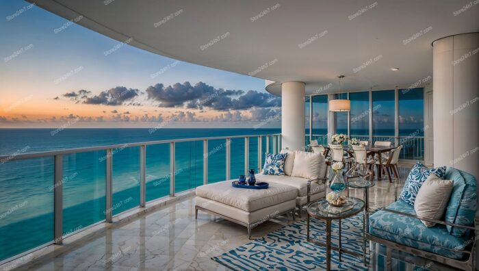 Luxurious Oceanfront Balcony View at Dusk