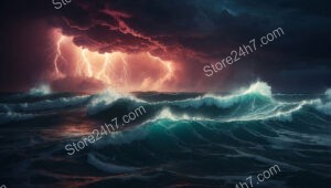 Lightning Strikes Over Turquoise Ocean Waves