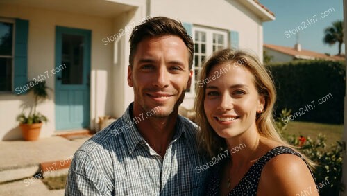 Happy Couple Proudly Outside Their New Home