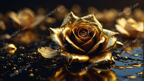 Golden Rose in Enchanted Abstract Golden Fantasy World