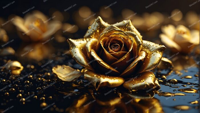 Golden Rose in Enchanted Abstract Golden Fantasy World