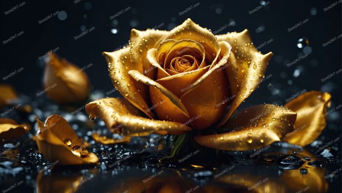 Enchanting Golden Rose in a Dreamlike Abstract World