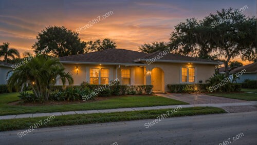 Warm Sunset Glow on Cozy Suburban Florida Home