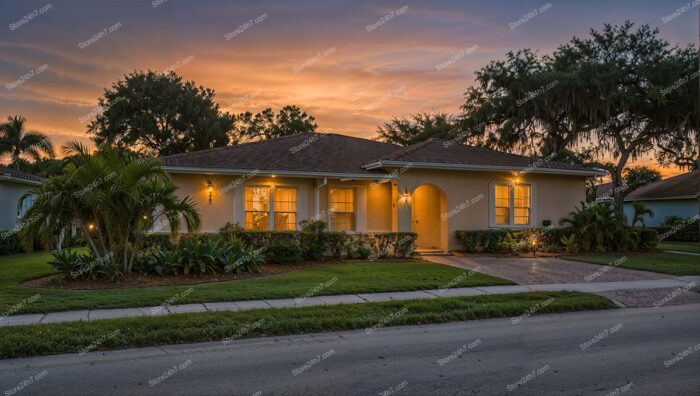 Warm Sunset Glow on Cozy Suburban Florida Home