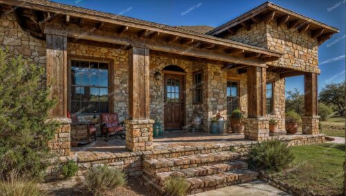 Rustic Stone Ranch House with Inviting Front Porch