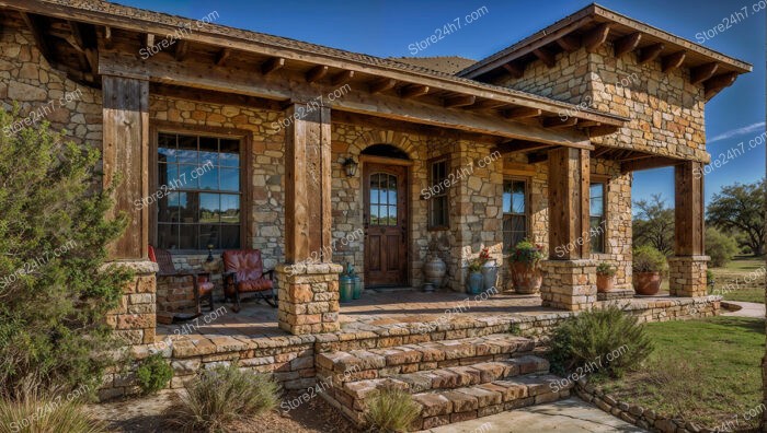 Rustic Stone Ranch House with Inviting Front Porch