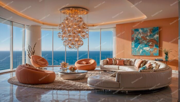 Luxurious Coastal Condo Living Room with Ocean Panorama