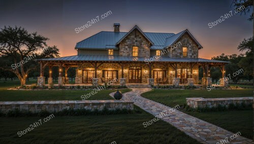 Charming Stone Ranch House with Inviting Evening Glow