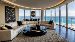 Panoramic Ocean View from Luxurious Coastal Living Room