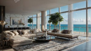 Oceanfront Luxury Condo Living Room with Modern Decor