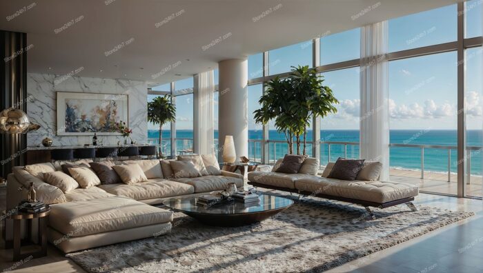 Oceanfront Luxury Condo Living Room with Modern Decor