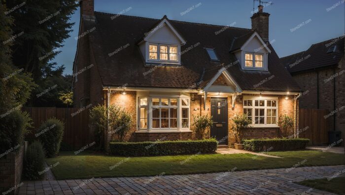 Family Cottage at Sunset in English Countryside