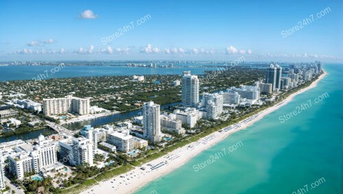 Aerial View of Miami Beach's Vibrant Coastal Skyline