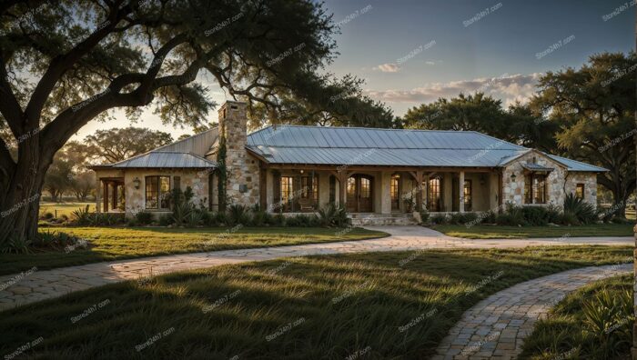 Elegant Stone Ranch House Surrounded by Serene Nature