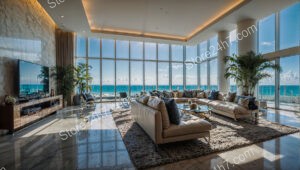 Luxurious Beachfront Condo Living Room with Expansive Ocean View
