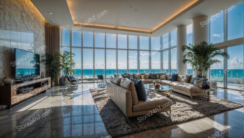 Luxurious Beachfront Condo Living Room with Expansive Ocean View