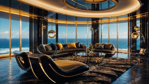 Golden Elegance: Luxurious Coastal Condo Living Room