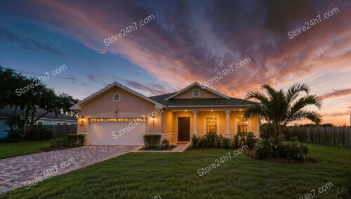 Sunset Glow Over Charming Florida Single Family Home